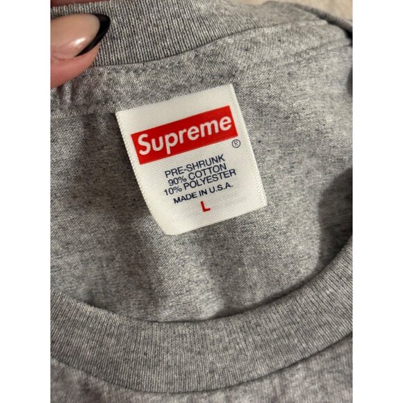 Supreme NYC Gray T-Shirt Large  90% Cotton 10% Polyester Pre-Shrunk Made In USA - Picture 4 of 5